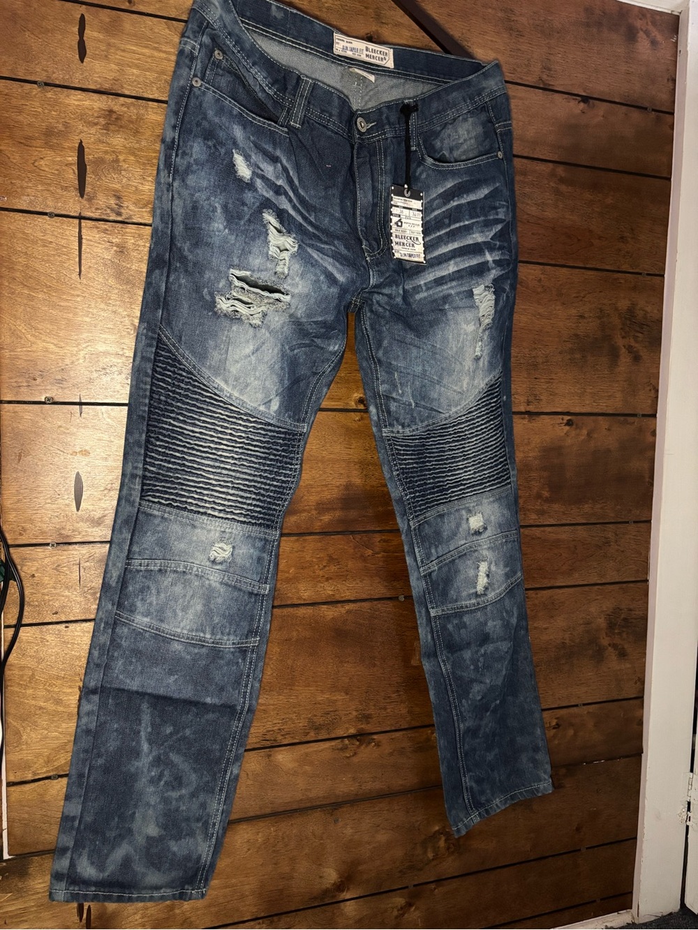 PJ Mark Distressed Ribbed Distressed Knee Jeans - Blue